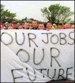 The picket line at Milford Haven of striking construction workers at the South Hook LNG terminal, photo Dave Reid