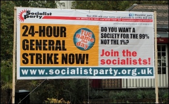 Socialist Party billboard on the TUC demo 20 October 2012, photo Senan