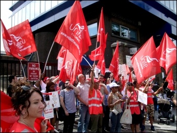 One Housing Group workers, members of Unite, striking against massive pay cuts, photo Naomi Byron