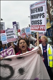 Demonstration against NHS cuts at Whipps Cross hospital, East London 21 September 2013, photo Paul Mattsson