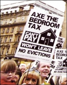 One of the mass protests in the campaign against the bedroom tax in Scotland, photo Socialist Party Scotland