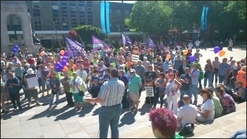 Rally in Bolton, public sector strike 10.7.14, photo by M Kilsby