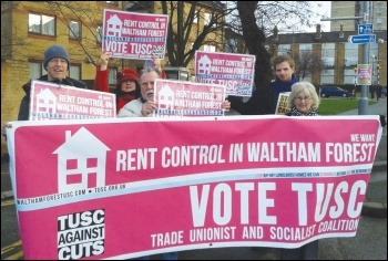 The Trade Unionist and Socialist Coalition stands for rent control and building council housing, photo Waltham Forest TUSC