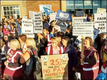 Protest of school support staff outside Derby council house, 7 Oct 2015, photo S Score