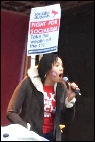 Darletta Scruggs speaking at the NUS-UCU demo, London, 19.11.16, photo by Paula Mitchell