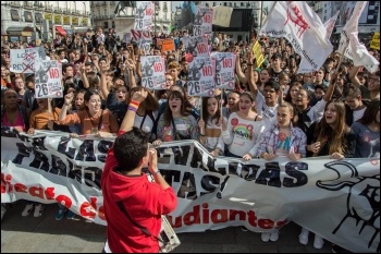 Members of the Sindicato de Estudiantes in Spain on strike in November