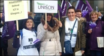 Unison members striking against ICT privatisation photo Socialist Party Scotland, photo Socialist Party Scotland