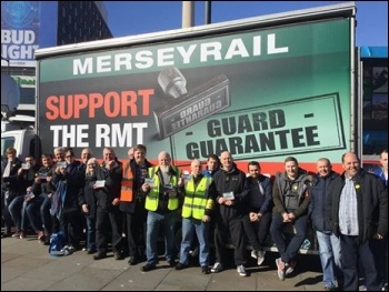 RMT members striking against DOO on MerseyRail photo RMT