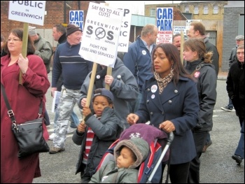 200 trade unionists, community campaigners and service users marched in Greenwich borough, south London, against the local council's brutal cuts package in 2011, photo Lorraine Dardis