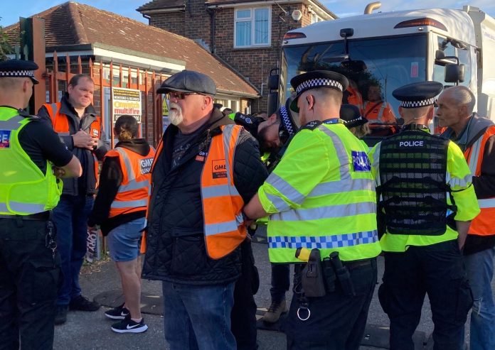 Gary Palmer being arrested on the picket line. Photo: GMB Southern