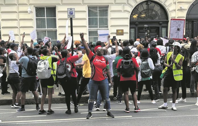 Protest at the Kenyan Embassy in London Photo: June Kuria